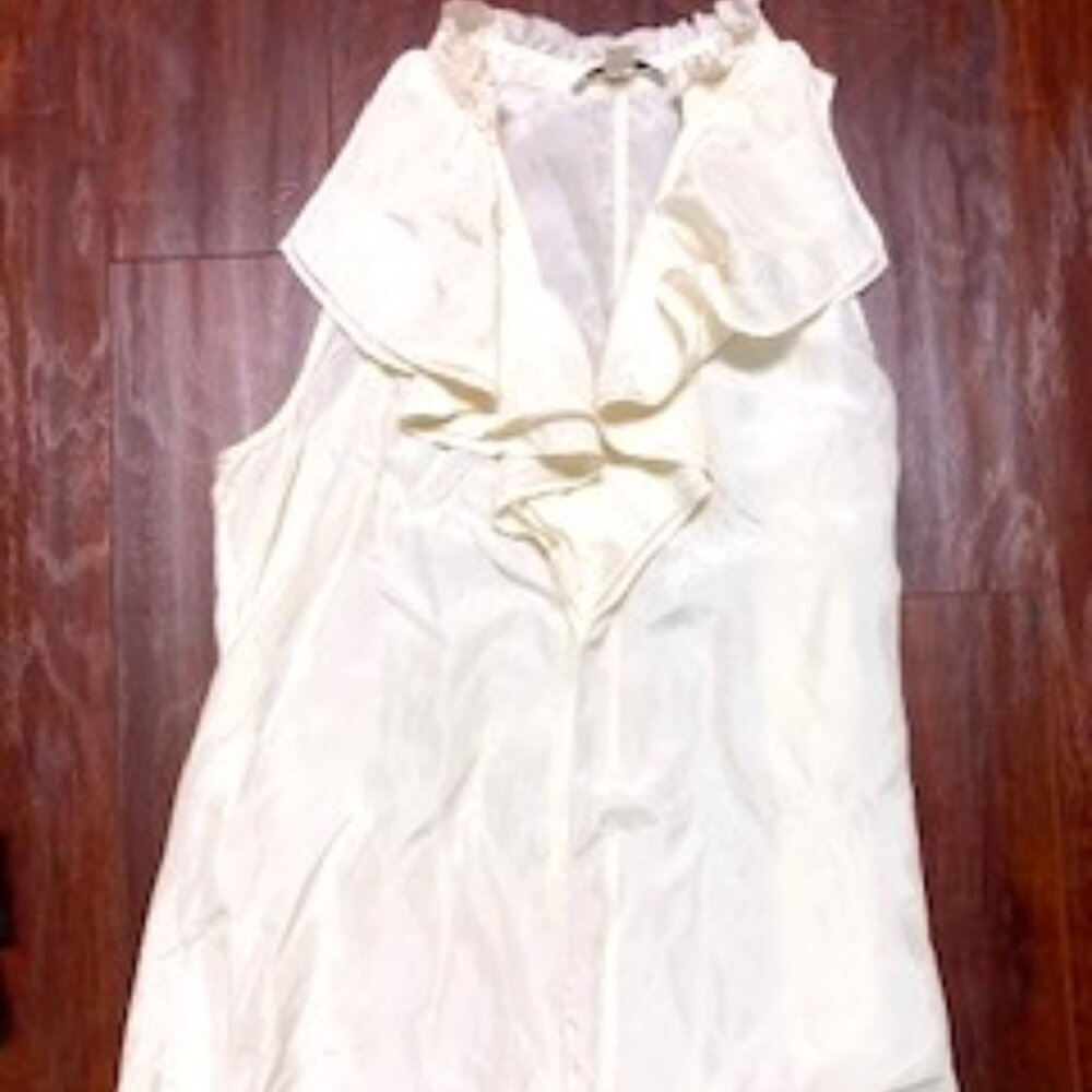EUC Banana Republic Silk Ruffle neck sleeveless blouse sz S